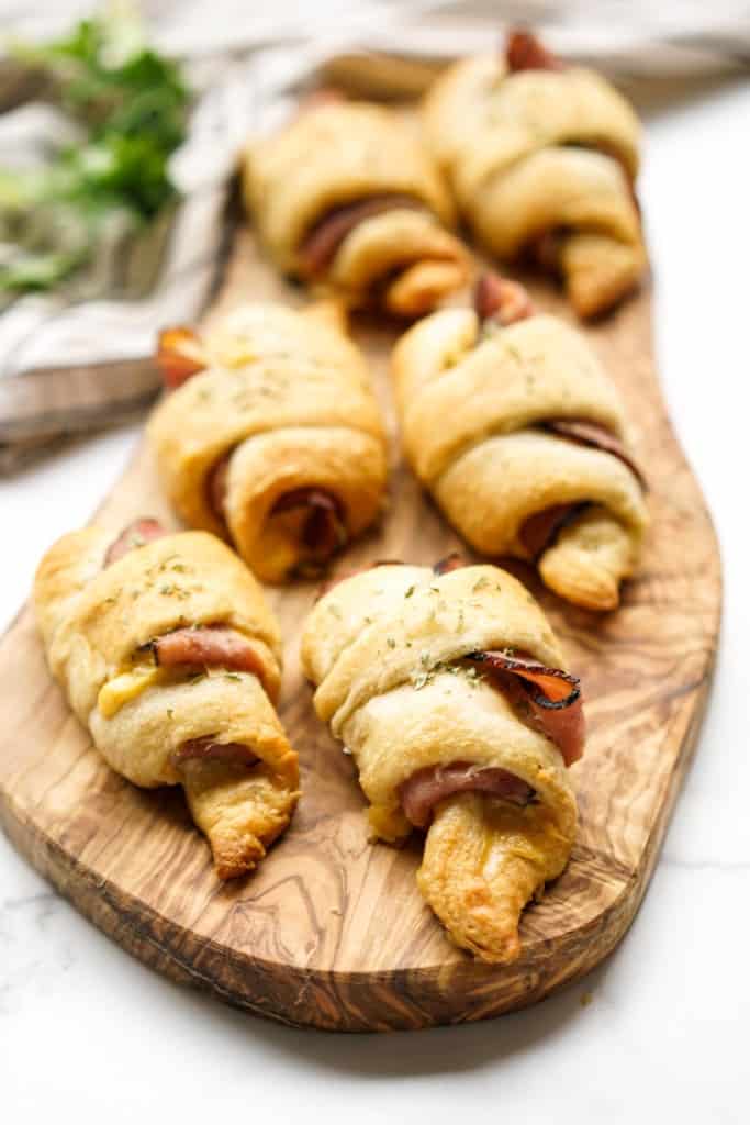 A platter of ham and cheese crescent roll ups
