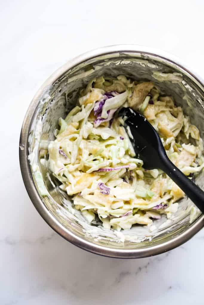 A bowl of mango lime slaw