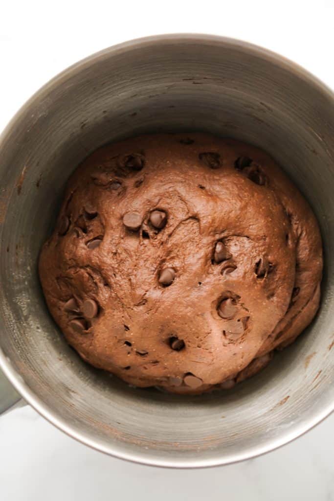 Risen chocolate chocolate chip dough