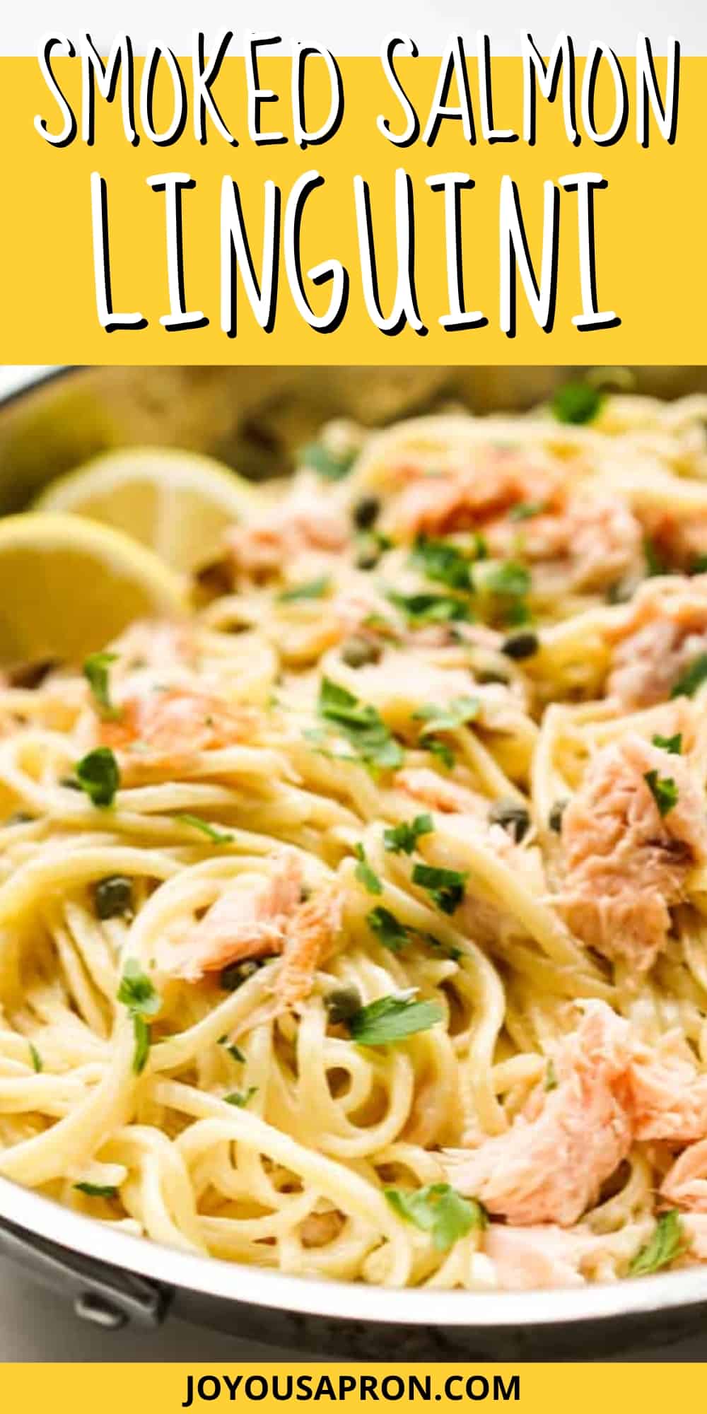 Smoked Salmon Pasta - this creamy pasta recipe is tossed in a lemon cream sauce, along with smoked salmon and capers. Ready under 30 minutes, it makes the most delicious weeknight dinner! via @joyousapron