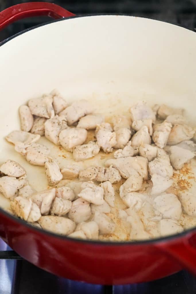 Sauteing diced chicken breast on Dutch oven
