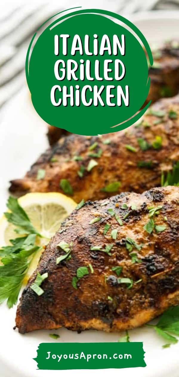 Italian Grilled Chicken - easy and flavorful Italian marinated chicken recipe, perfect for summer cookouts and grilling! Chicken breast is marinated in an Italian marinade which consists of Italian inspired seasonings and spices. Juicy, moist and very flavorful! via @joyousapron