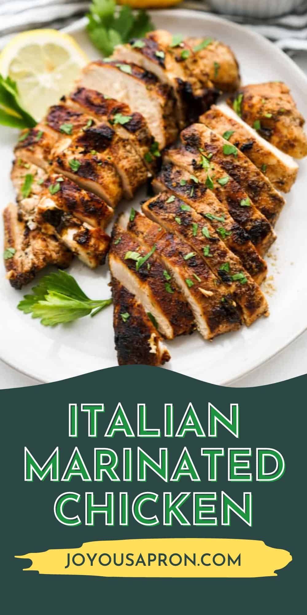 Italian Grilled Chicken - easy and flavorful Italian marinated chicken recipe, perfect for summer cookouts and grilling! Chicken breast is marinated in an Italian marinade which consists of Italian inspired seasonings and spices. Juicy, moist and very flavorful! via @joyousapron