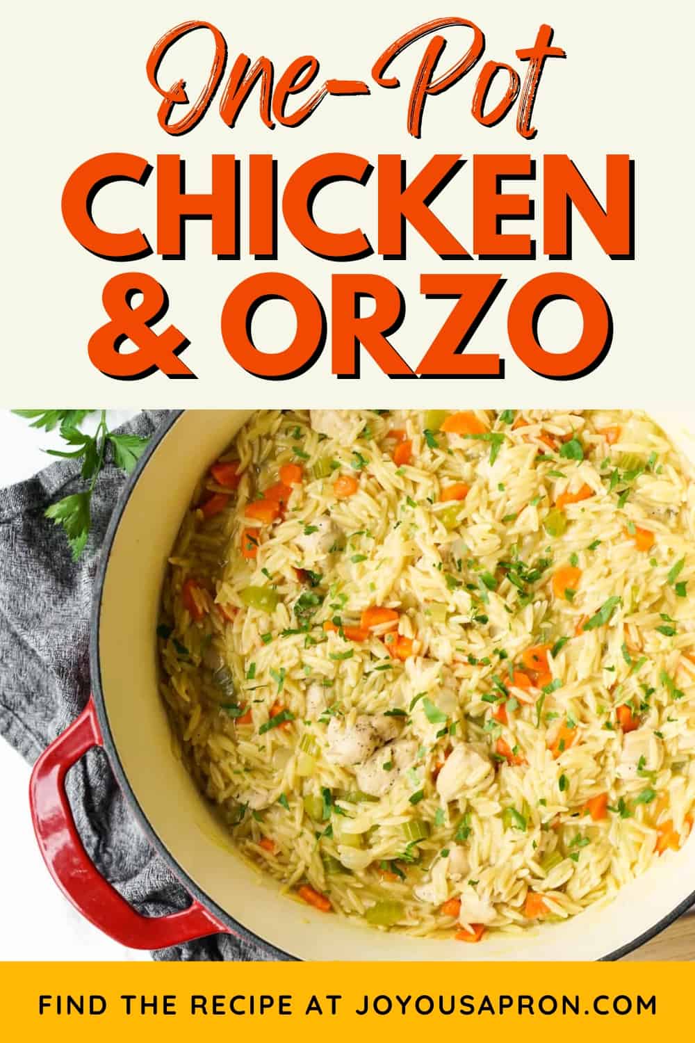 One-Pot Chicken and Orzo - delicious and easy one-pot meal, perfect for busy evenings! This chicken and orzo recipe is combined with carrots, celery and onions in a thick chunky broth. via @joyousapron
