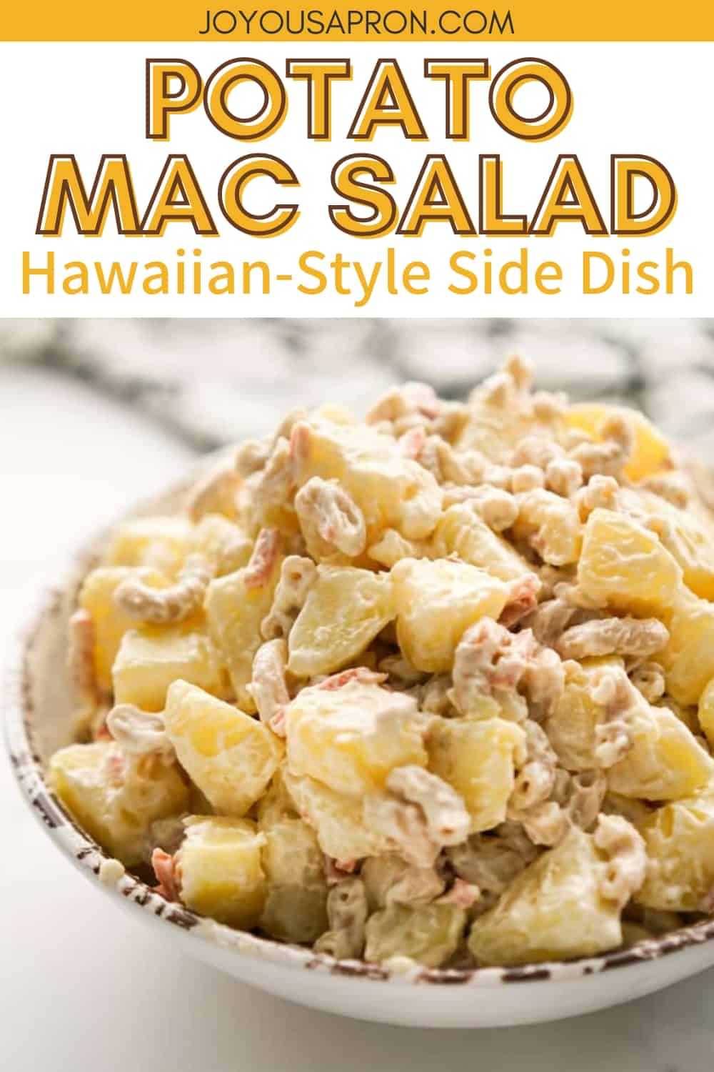 Potato Mac Salad - Hawaiian style potato and mac salad features soft diced potatoes, macaroni, chopped carrots and grated sweet onions tossed in creamy and tangy dressing. via @joyousapron