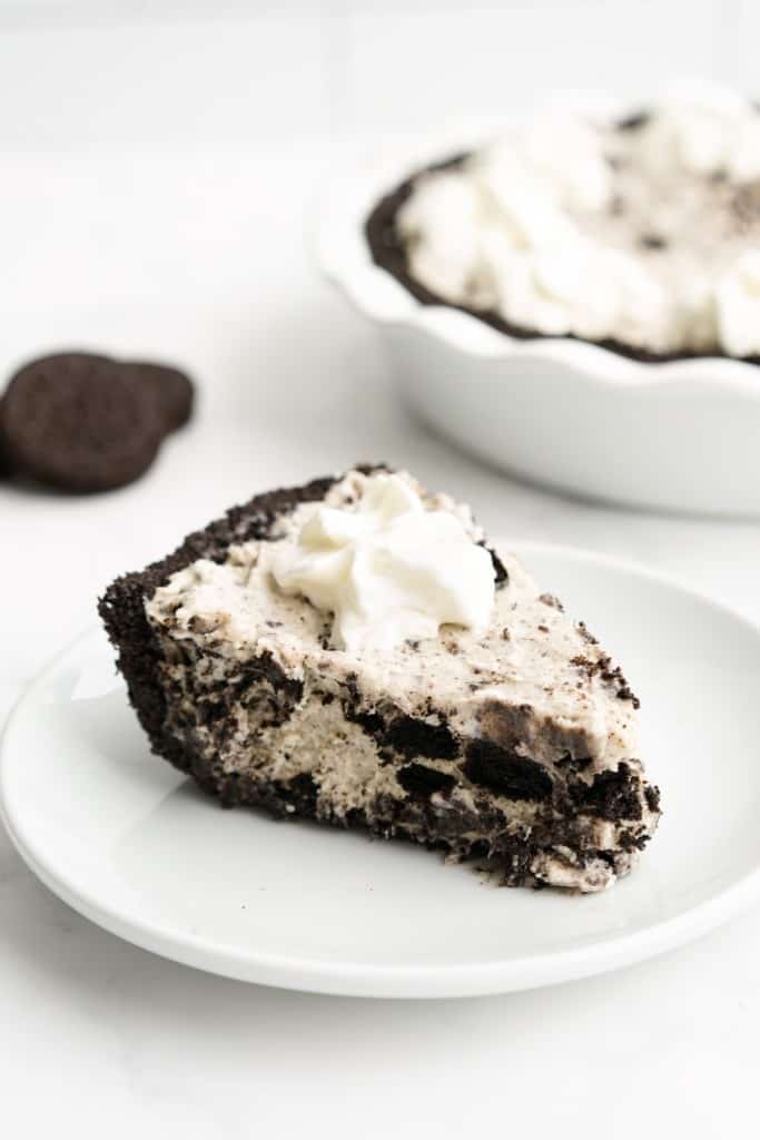 A slice of cookies and cream pie