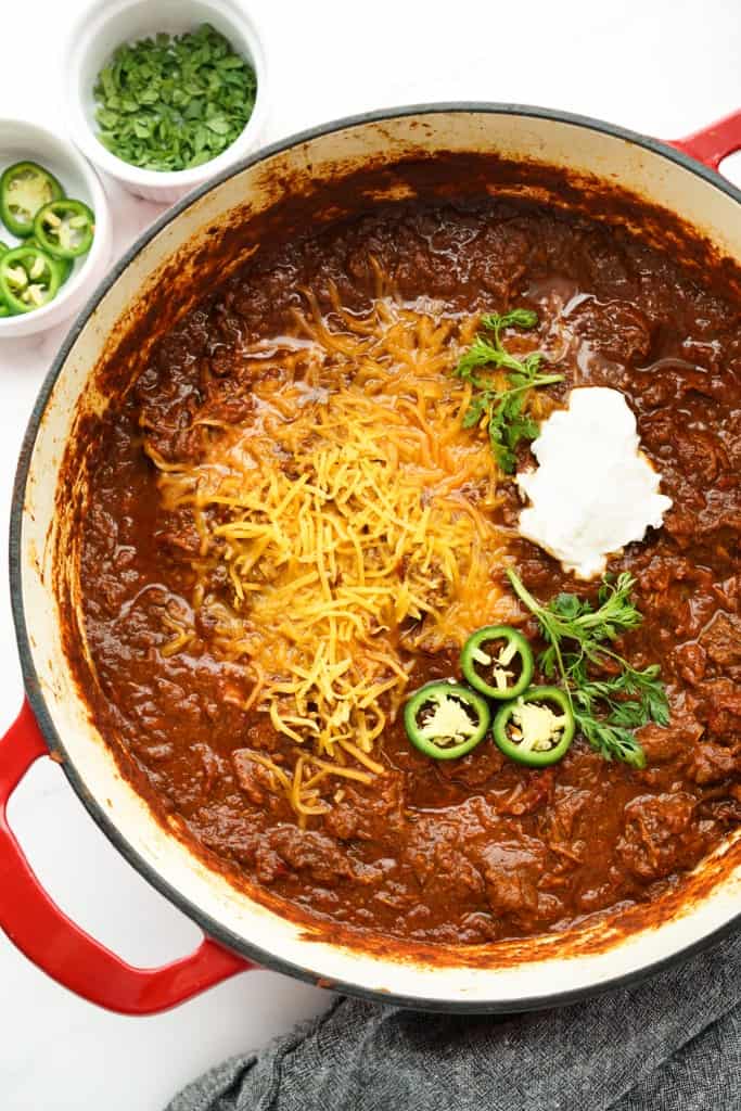 A large pot of Texas style CHili