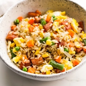 A bowl of spam fried rice