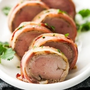 pieces of Pork tenderloin wrapped in bacon