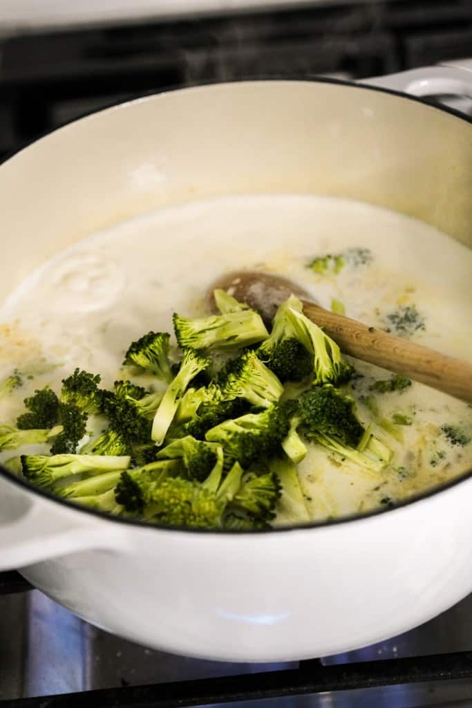 Adding broccoli into soup