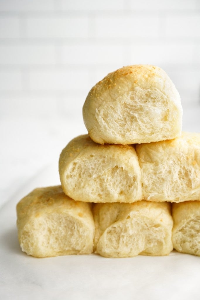 Cheese stuffed rolls stacked as a pyramid