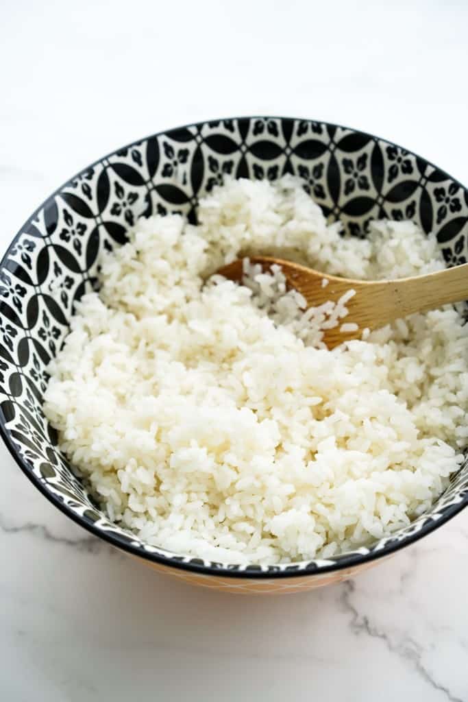 A big bowl of sushi rice