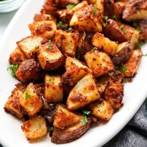 Closed up of roasted red potatoes with garlic and parmesan