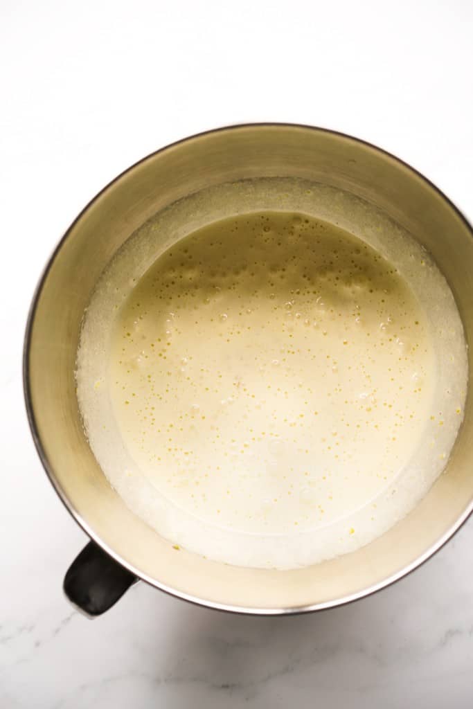 light and fluffy olive oil cake batter wet mixture