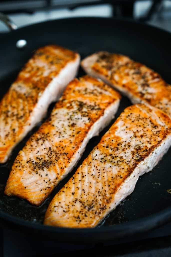 Searing salmon fillets on a non stick skillet