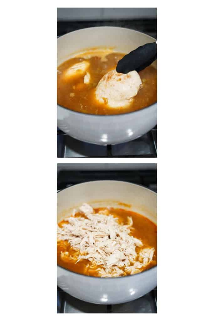 Removing chicken breast from soup, and then adding shredded chicken breast back in
