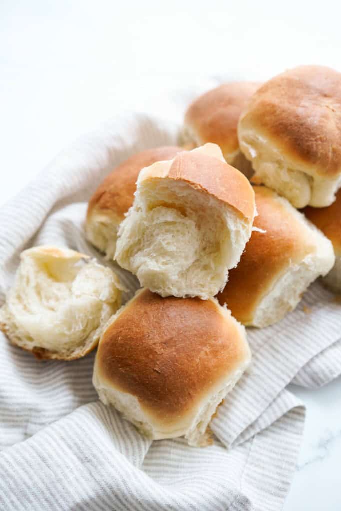 Soft fluffy insides of milk bread rolls