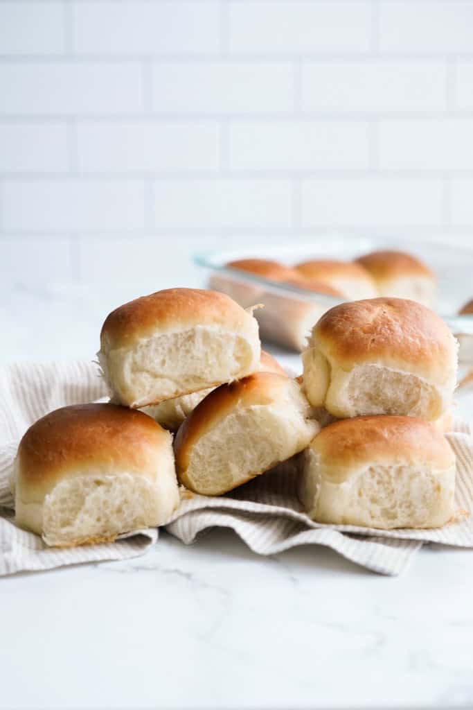 A few milk bread rolls stacked on top of each other