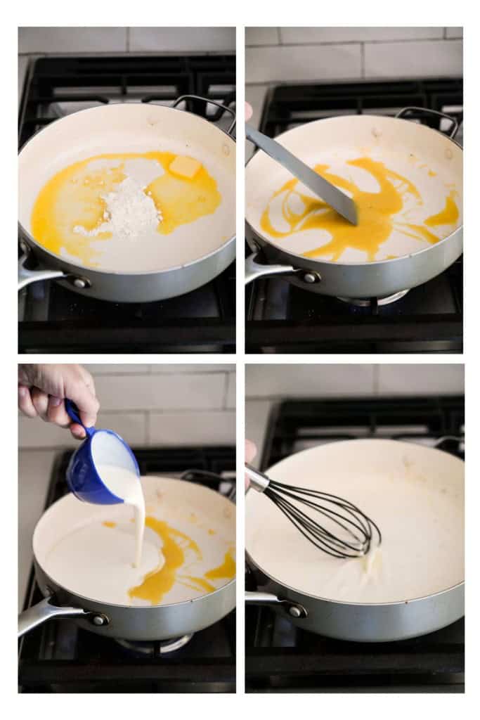 Making a creamy sauce using butter, flour and heavy cream