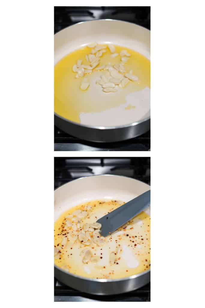Searing garlic in olive oil