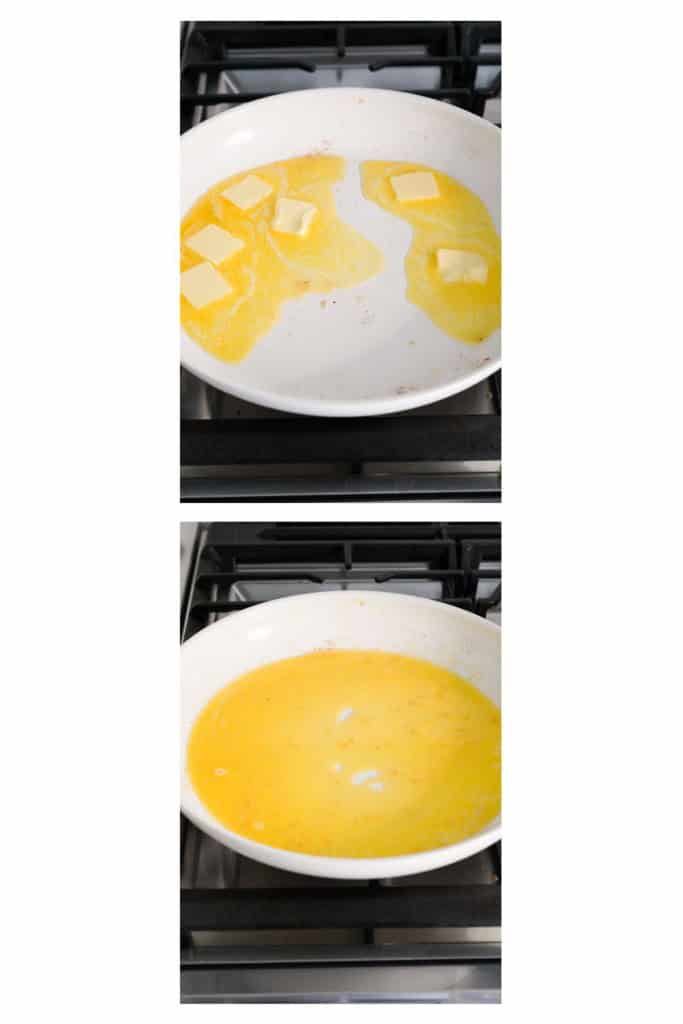 Melting butter is skillet, then adding garlic