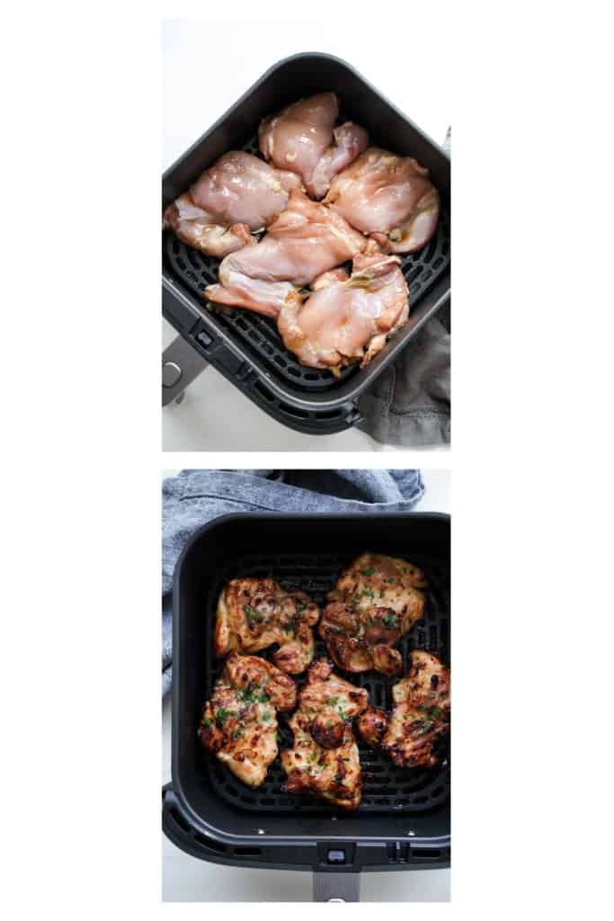 Before and after air frying teriyaki chicken