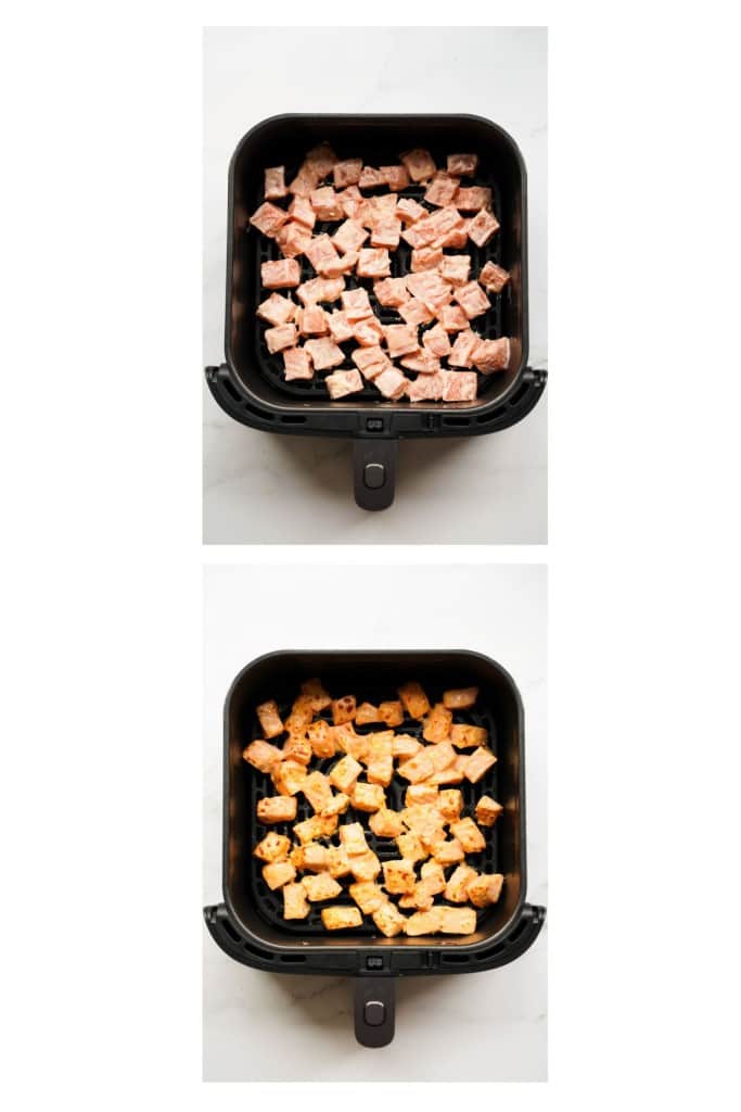 Cooking raw salmon cubes in the air fryer