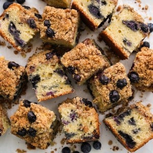 square slices of blueberry coffee cake