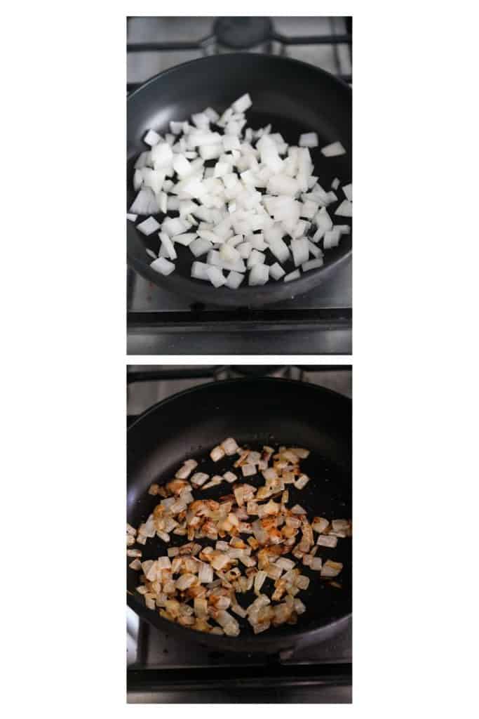 Caramelizing diced onions in a skillet