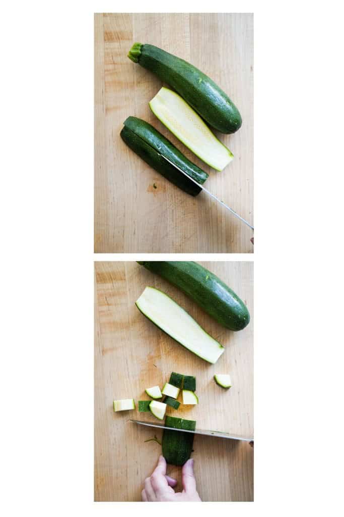 Cutting zucchini into small pieces