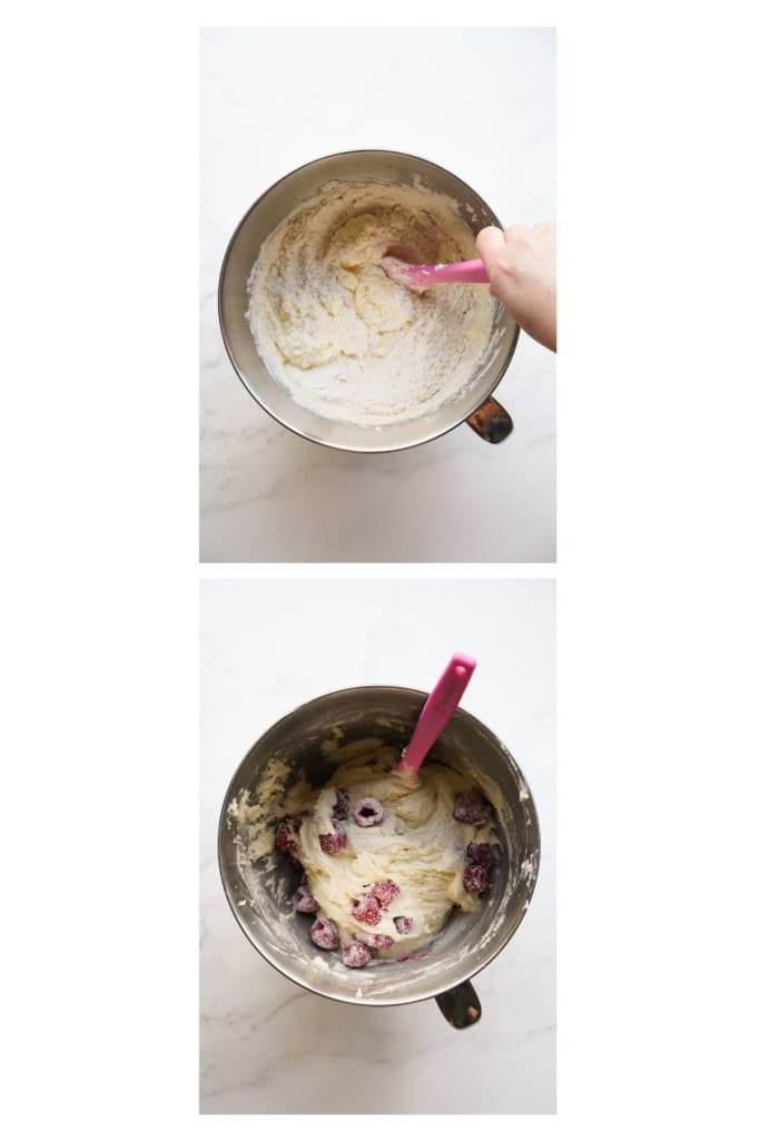 Combining raspberry coffee cake bater