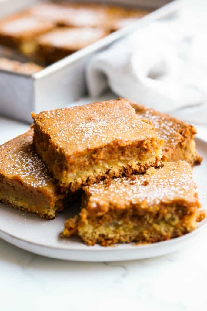 Pumpkin chess bars on a plate stacked on top of each other