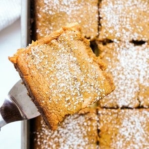 A square size piece of pumpkin gooey butter cake