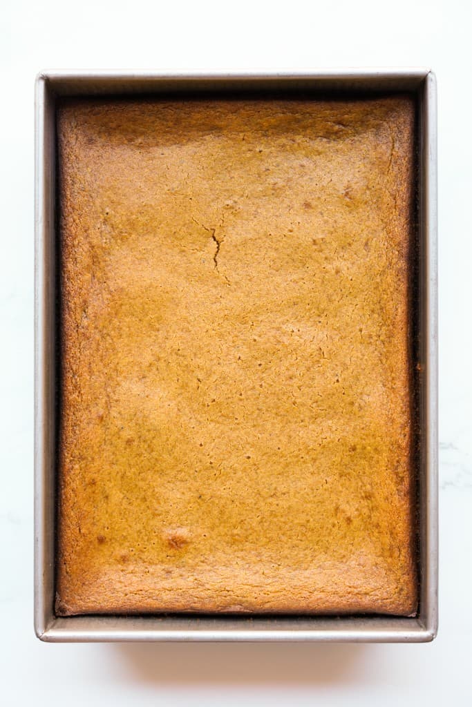 Gooey pumpkin bars once it is fully baked