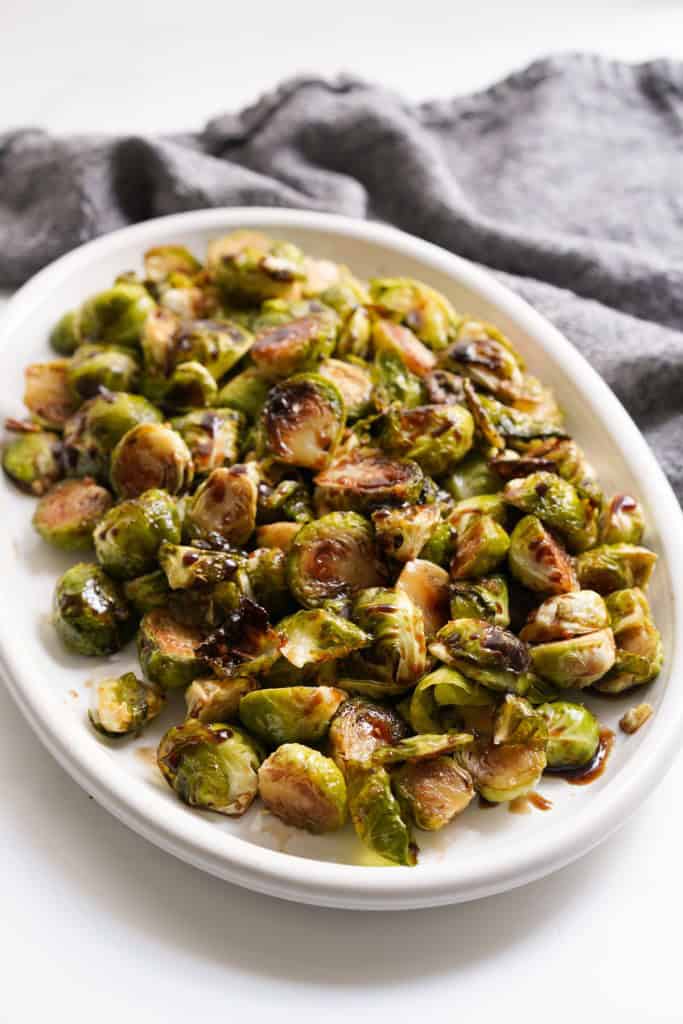 A platter of honey balsamic roasted Brussels sprouts
