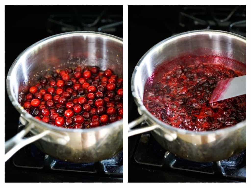 fresh cranberries in a pot before being made into cranberry sauce