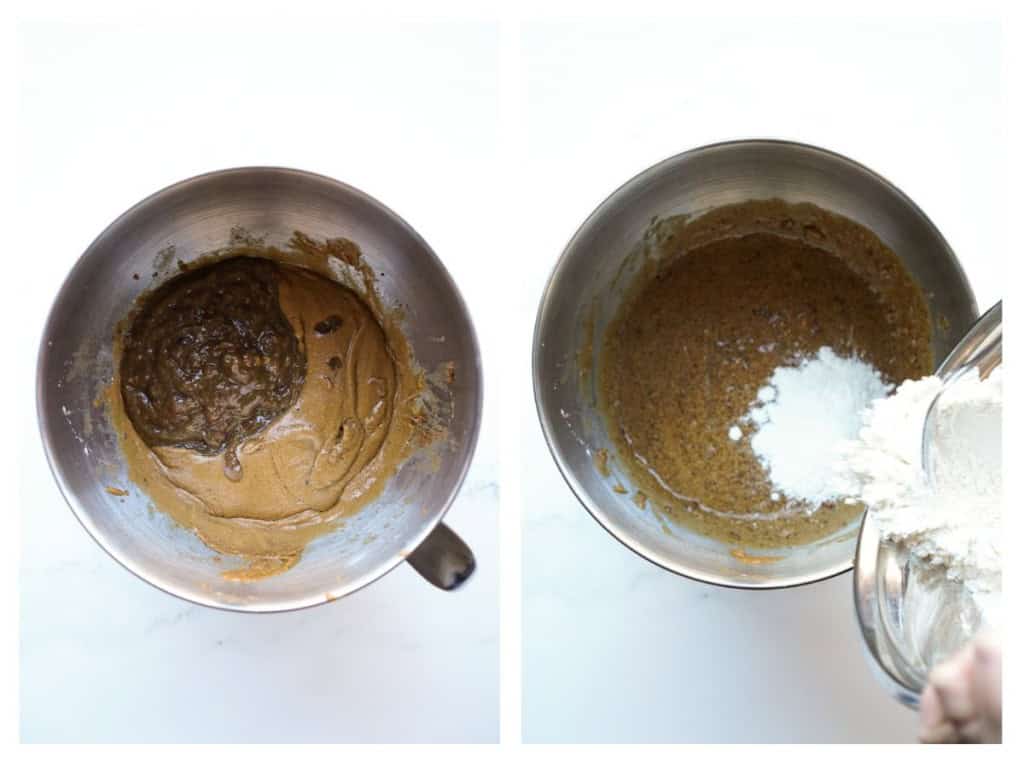 Adding date paste to wet ingredients, then adding dry ingredients to it