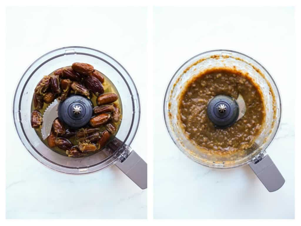 Dates being pureed in a food processor