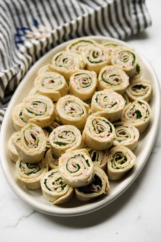 A plate full of turkey pinwheels