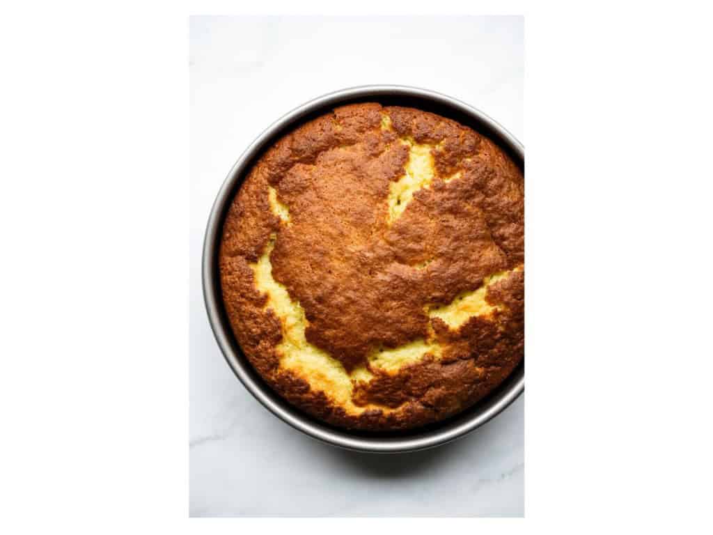 Bake lemon olive oil cake in a round cake pan