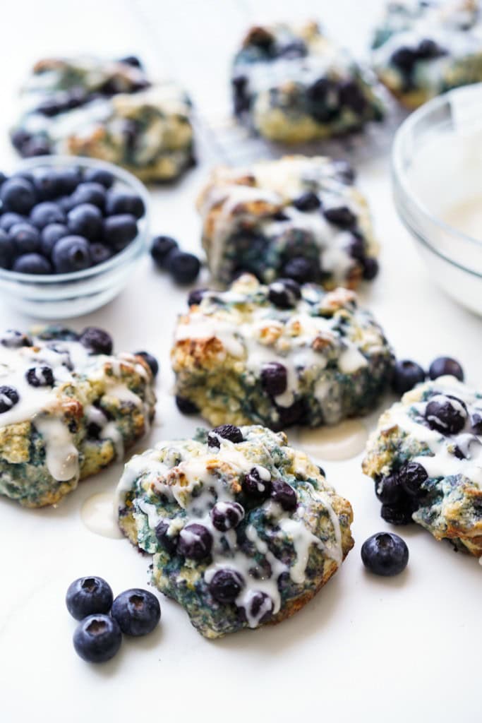 Buttermilk blueberry biscuits drizzled with a simple vanilla icing.
