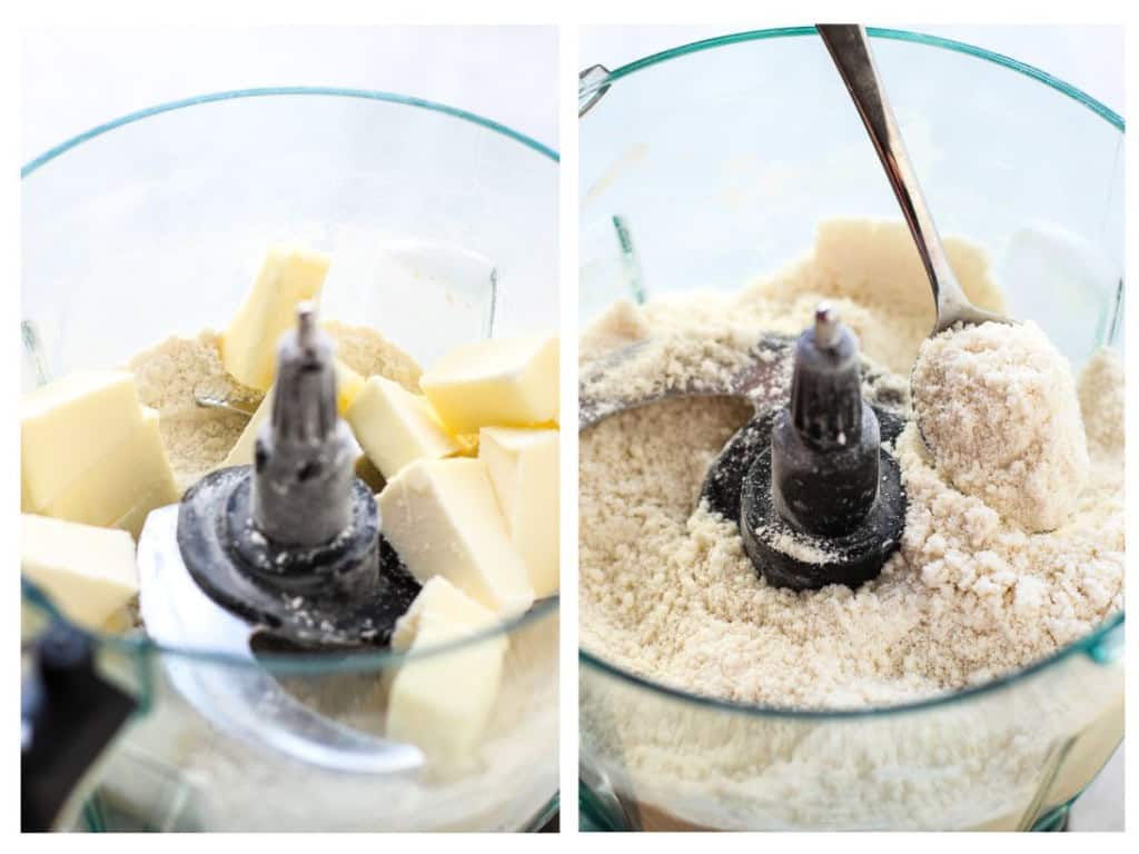 Pulsing butter and flour in the food processor to make a crumble