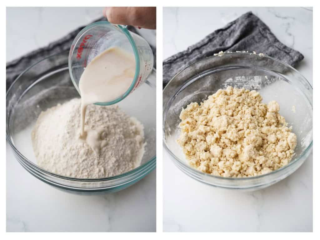 The buttermilk and vanilla is added the the batter and gently folded in.