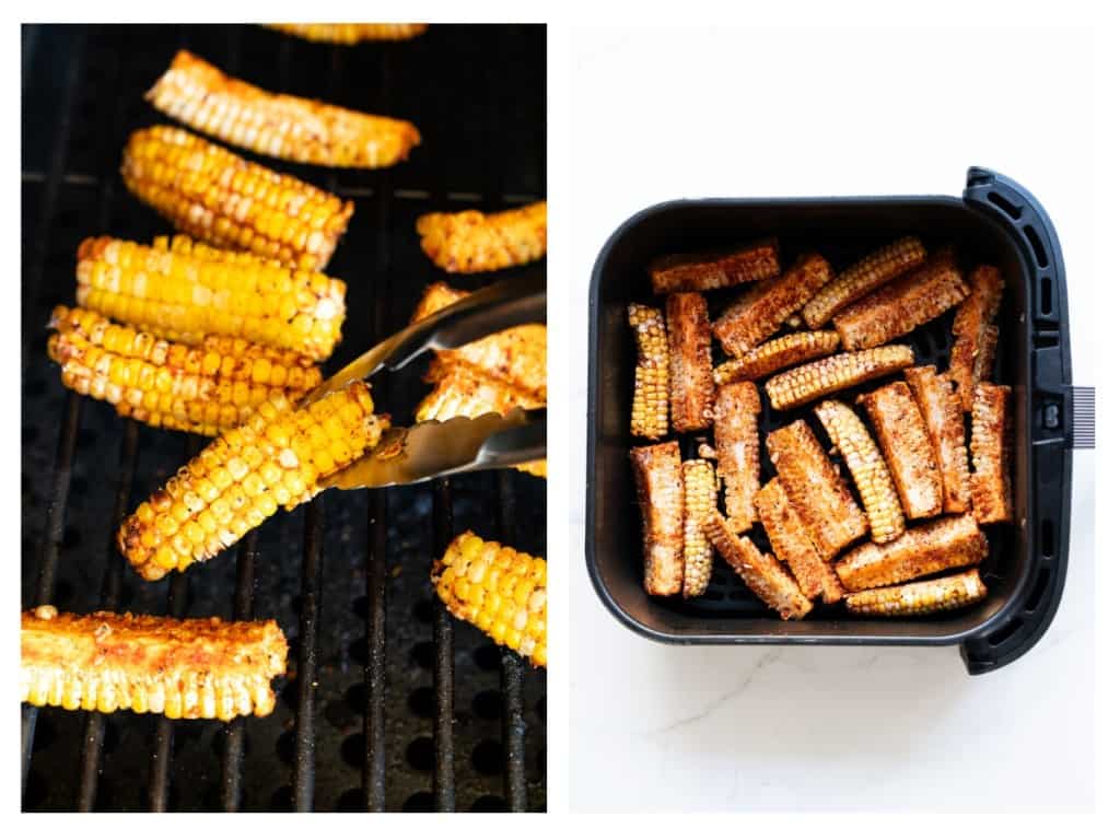 Corn ribs can be cooked on the grill or in an air fryer.