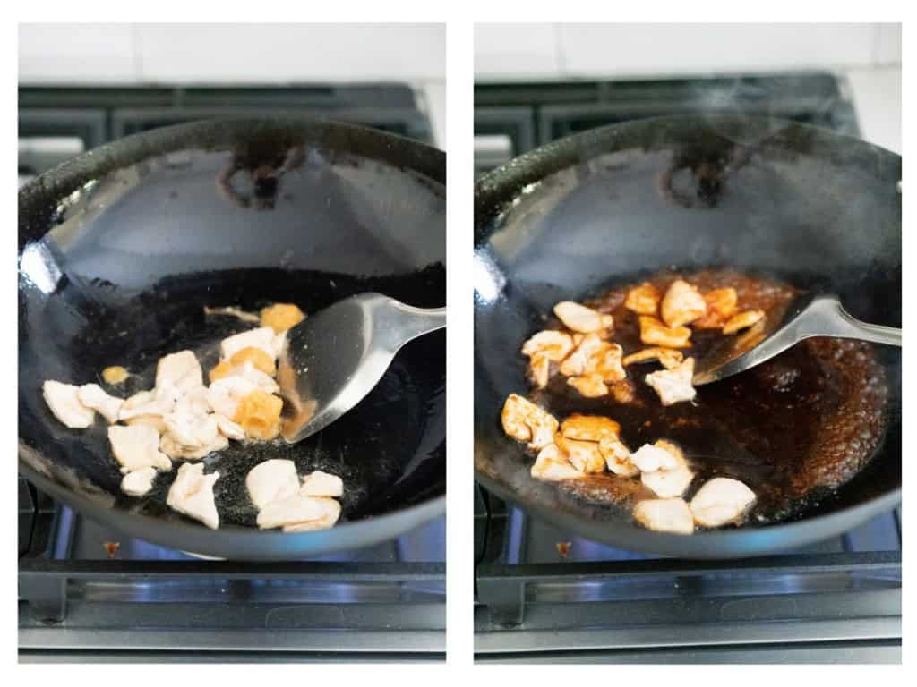 chicken sautéed in a skillet 
